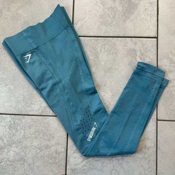 Gymshark Flawless Knit Leggings High Rise Compression Seamless Teal Size M - Picture 1 of 8
